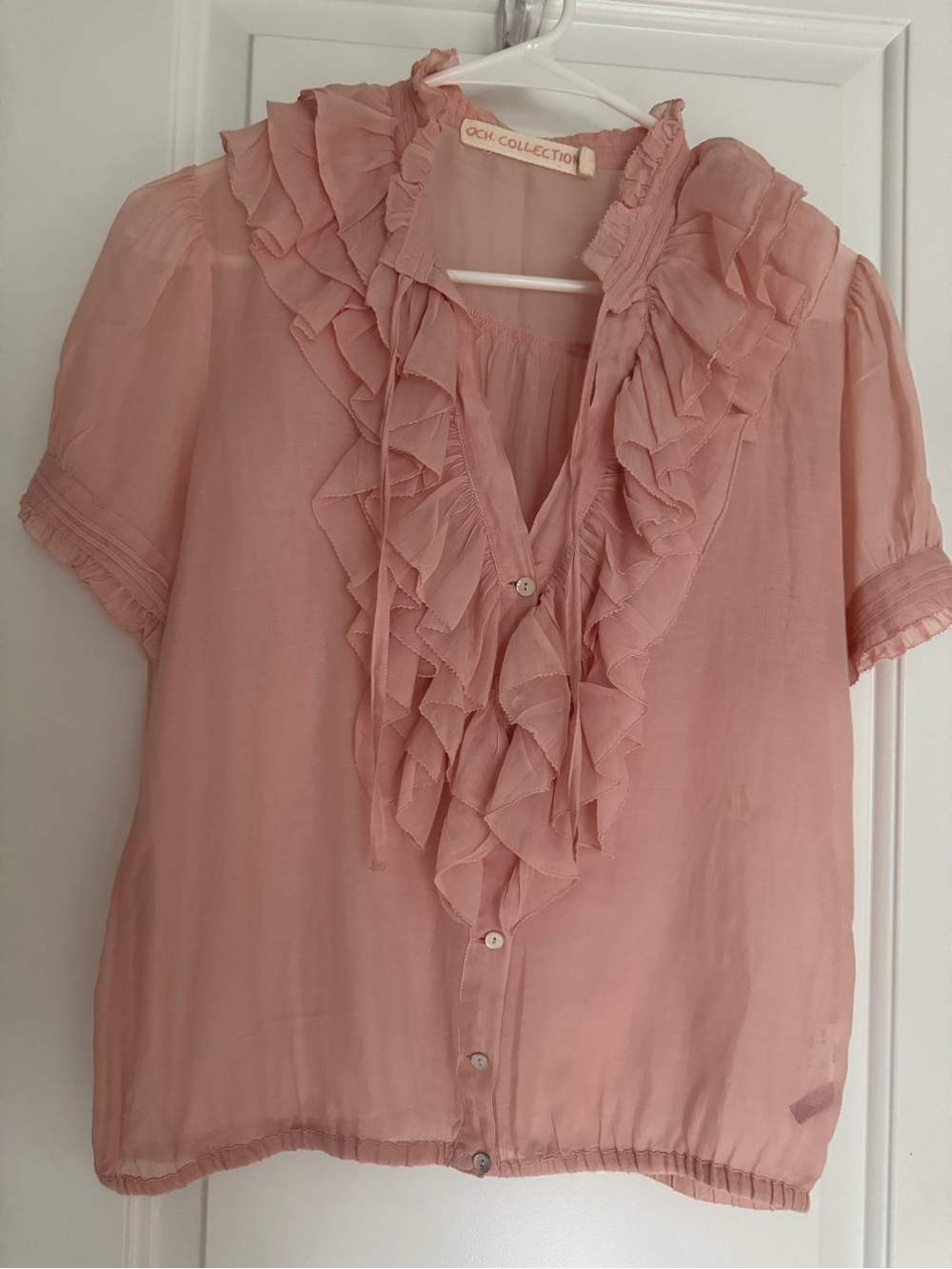Dusty Rose Ruffle-Front Women's Blouse
